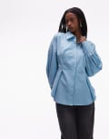 [ASOS DESIGN] ASOS DESIGN poplin cinch back buckle detail shirt in blue 12 Blue