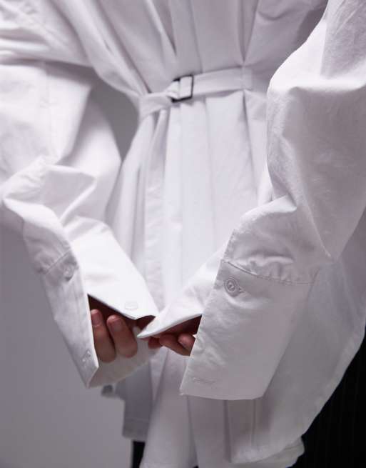 ASOS DESIGN poplin cinch back buckle detail shirt in white