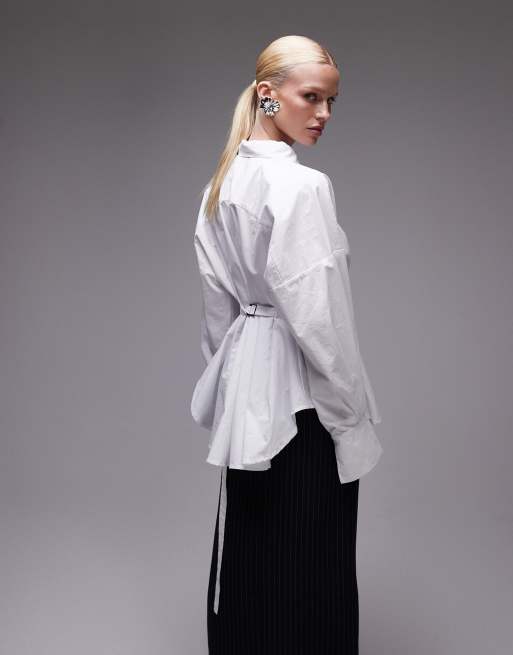 ASOS DESIGN poplin cinch back buckle detail shirt in white