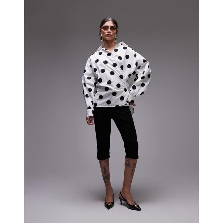 black and white polka dot dress shirt James Black Corset Crepe Mini Dress - US 12
