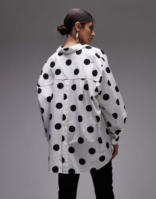 ASOS DESIGN poplin cinch detail wrap shirt in polka dot print, 3 of 4