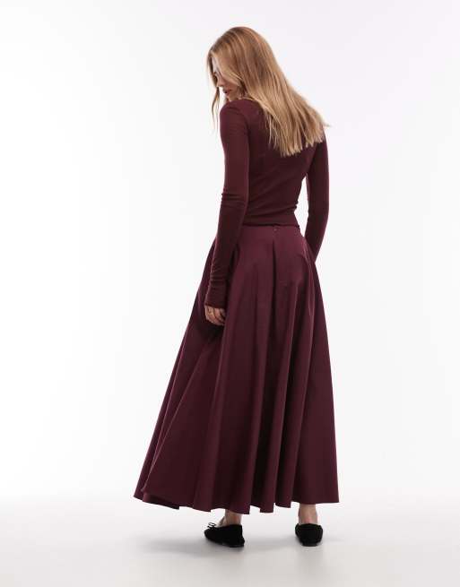ASOS DESIGN poplin circle maxi skirt in plum