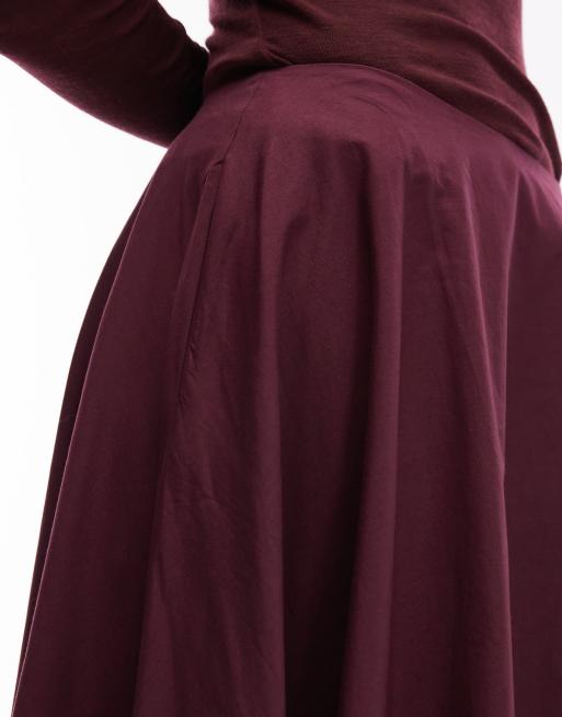 ASOS DESIGN poplin circle maxi skirt in plum