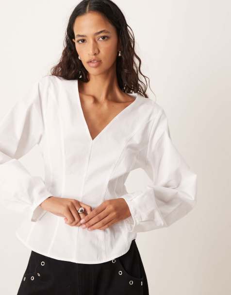 ASOS DESIGN poplin cocoon sleeve fitted shirt in white - view 1