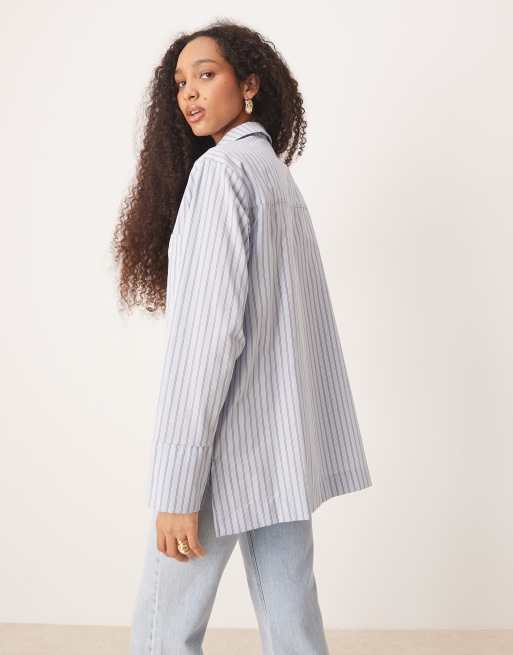 ASOS DESIGN poplin collared patch pocket shirt in blue stripe