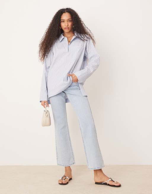 ASOS DESIGN poplin collared patch pocket shirt in blue stripe