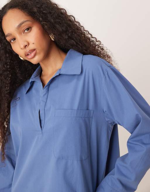 ASOS DESIGN poplin collared patch pocket shirt in blue