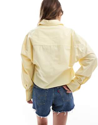 ASOS DESIGN poplin crop cinch waist shirt in buttermilk