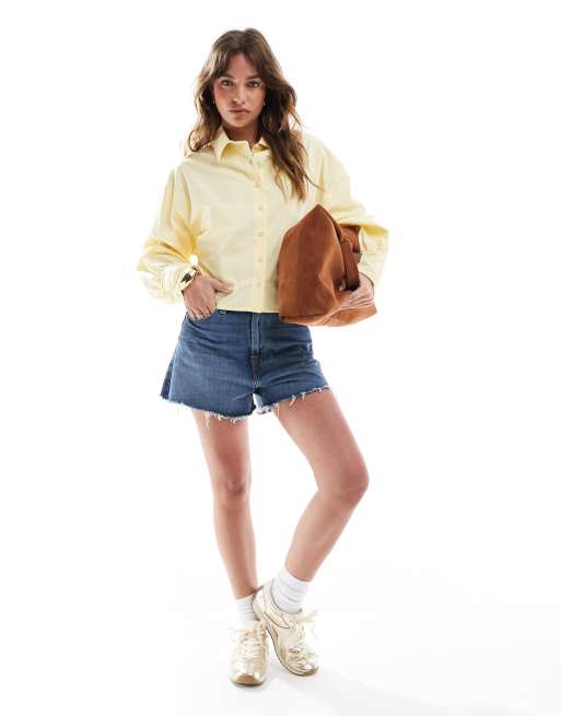 ASOS DESIGN poplin crop cinch waist shirt in buttermilk