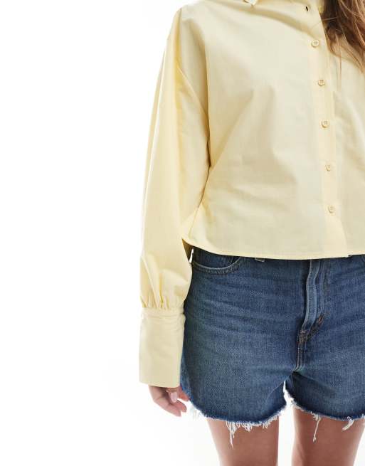 ASOS DESIGN poplin crop cinch waist shirt in buttermilk