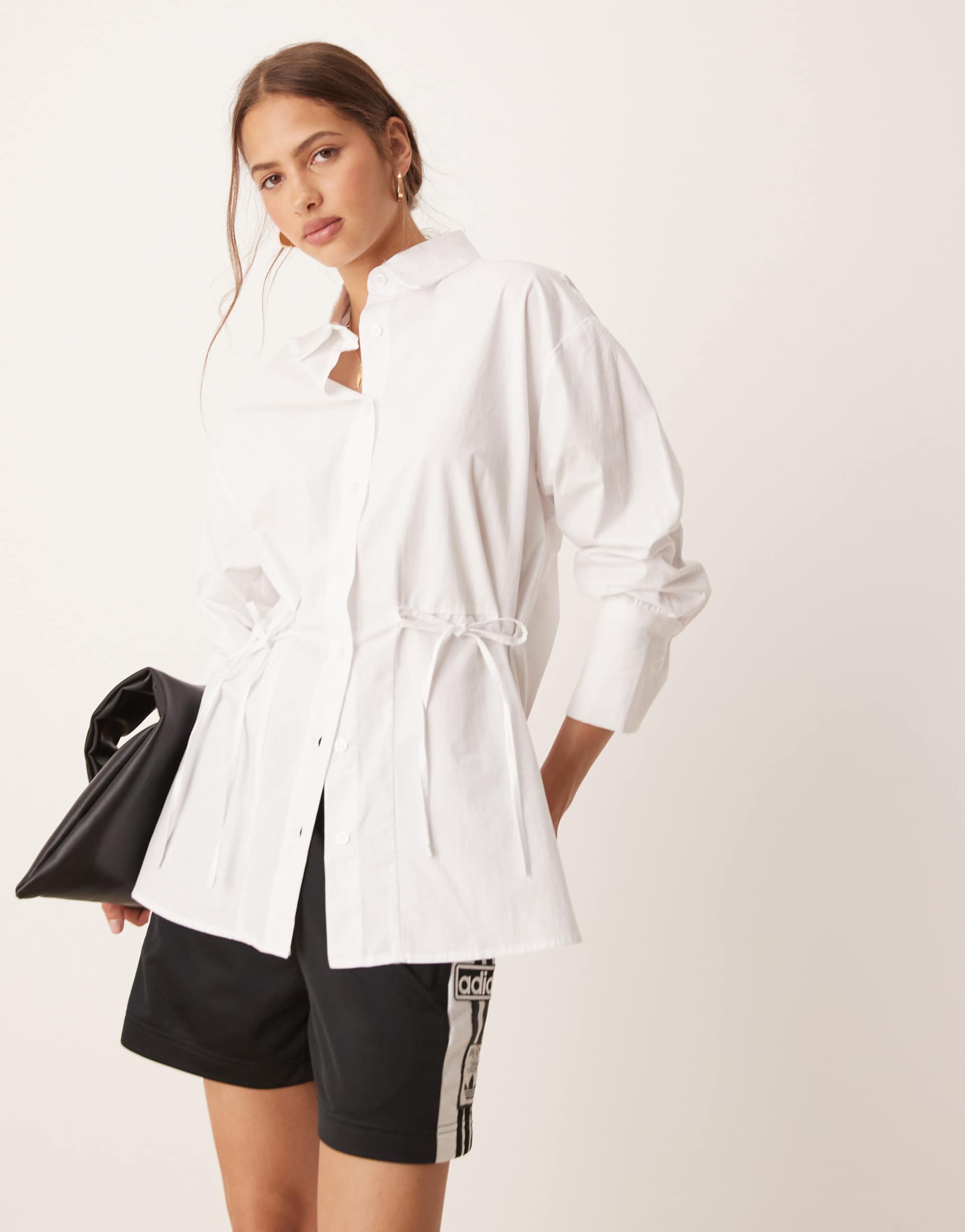 asos design poplin drawstring waistband shirt in white