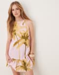 [ASOS DESIGN] ASOS DESIGN poplin dropped waist shift mini dress with scoop back in pink palm print-Multi 10 Pink palm print