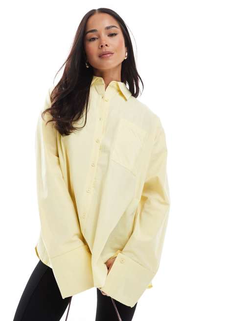 ASOS DESIGN poplin extreme cuff oversized shirt in buttermilk