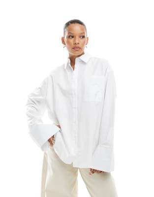 Asos Design Poplin Extreme Cuff Oversized Shirt In White