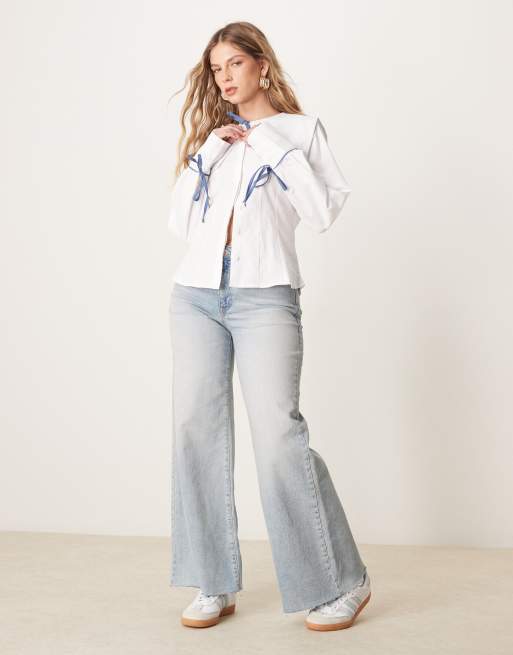 ASOS DESIGN poplin fitted sailor collar shirt with bow