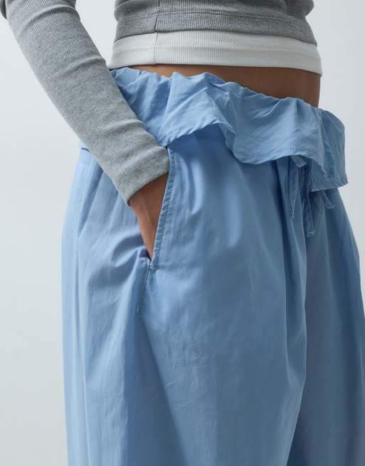 ASOS DESIGN poplin fold over pleated wide leg trouser in pastel blue, 5 of 5