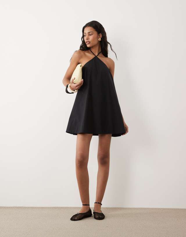 black halter neck swing dress ASOS Design - Mini Sundress - Women - Cotton - 14 US KBBQ
