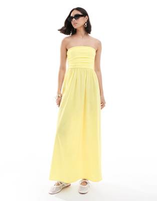 Asos Design Poplin Jersey Maxi Dress In Buttermilk-yellow