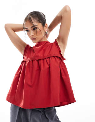 ASOS DESIGN ASOS DESIGN poplin lace trim trapeze top in red