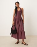 [ASOS DESIGN] ASOS DESIGN poplin linen hybrid halter maxi dress in deep grape-Purple 18 Deep Grape