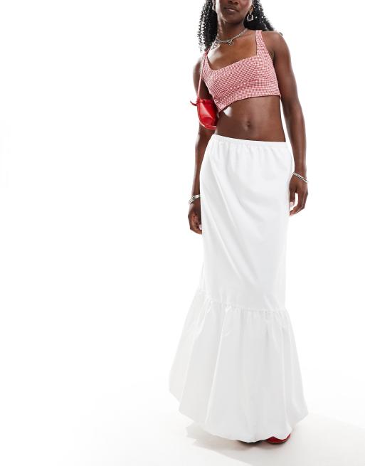ASOS DESIGN - Poplin maxi rok met stroken en bolle zoom in ivoorwit