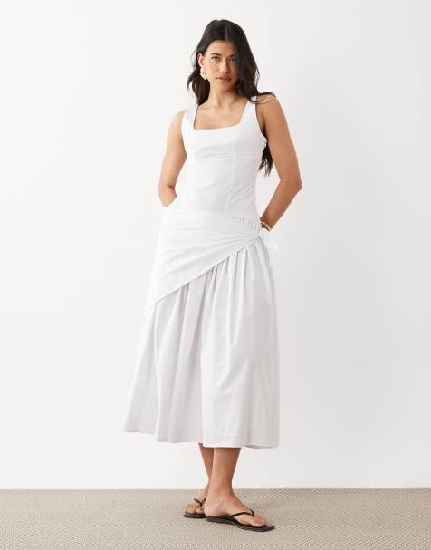 ASOS DESIGN poplin midaxi wrap dress in white - view 1