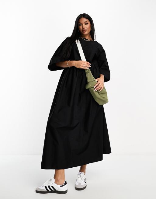 ASOS DESIGN poplin midi t shirt smock dress in black