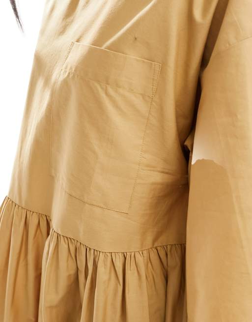ASOS DESIGN poplin midi t-shirt smock dress in tan, 2 of 4