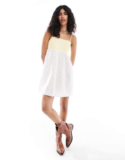 ASOS DESIGN poplin mini slip dress in contrast lemon ditsy print - view 1