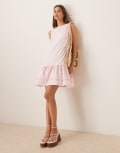 [ASOS DESIGN] ASOS DESIGN poplin mix dropped hem slash neck mini dress in baby pink M Baby pink