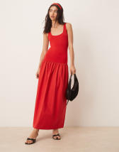 Glamorous shirred drop waist maxi dress in red gingham