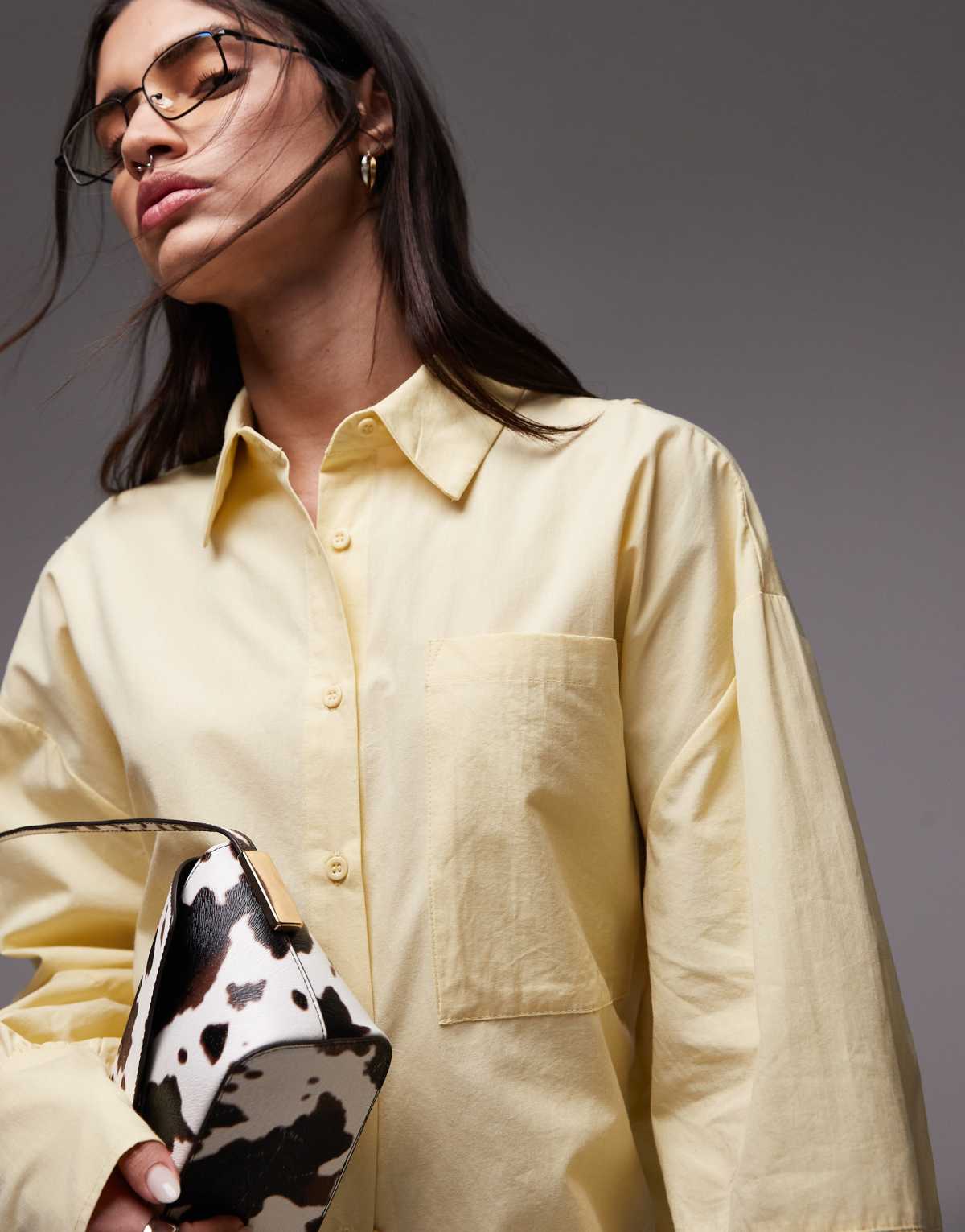 ASOS DESIGN poplin open back detail oversized shirt in buttermilk