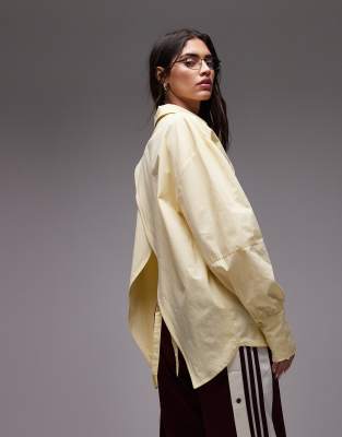 Asos Design Poplin Open Back Detail Oversized Shirt In Yellow