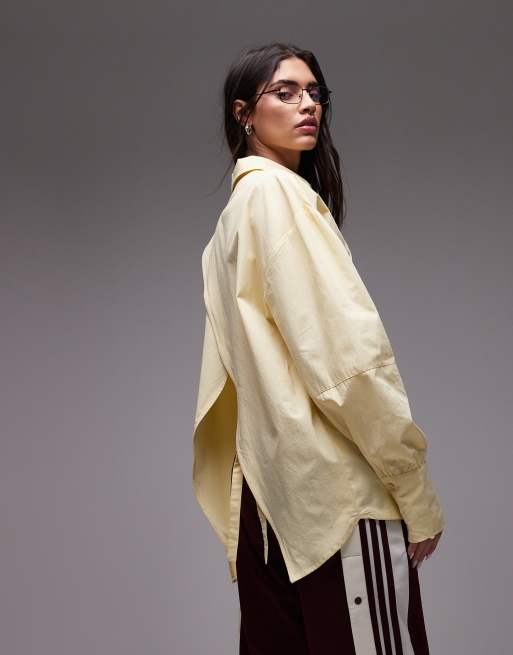 ASOS DESIGN poplin open back detail oversized shirt in buttermilk