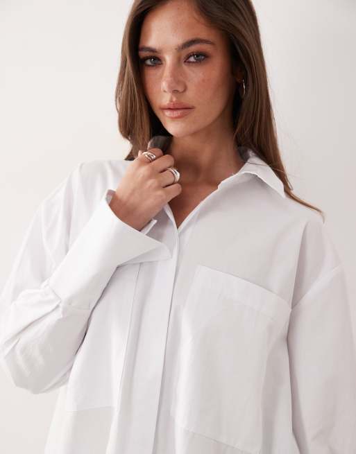 ASOS DESIGN - Poplin overhemd met A-lijn en wijde mouwen in wit, 2 van 4