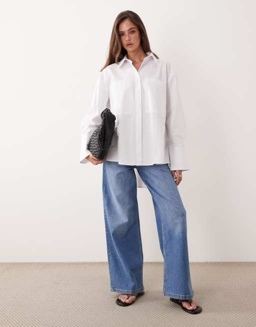 ASOS DESIGN - Poplin overhemd met A-lijn en wijde mouwen in wit, 3 van 4