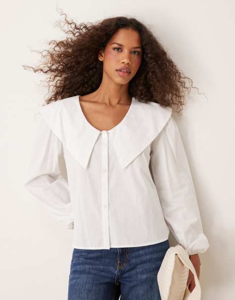 ASOS DESIGN poplin oversized collar blouse in white - view 1