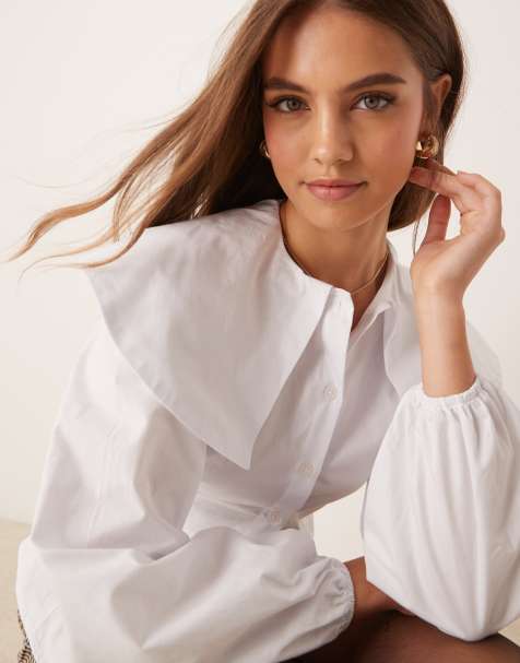 ASOS DESIGN poplin oversized collar fitted shirt in white - view 1