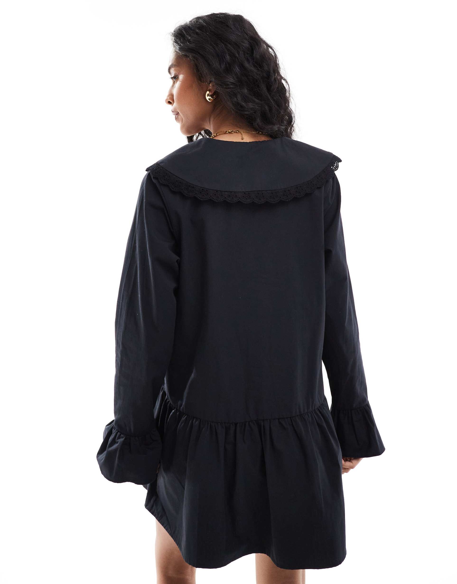 asos design poplin oversized collar mini dress in black