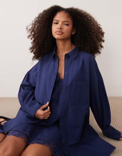 ASOS DESIGN poplin oversized shirt dress co-ord in navy