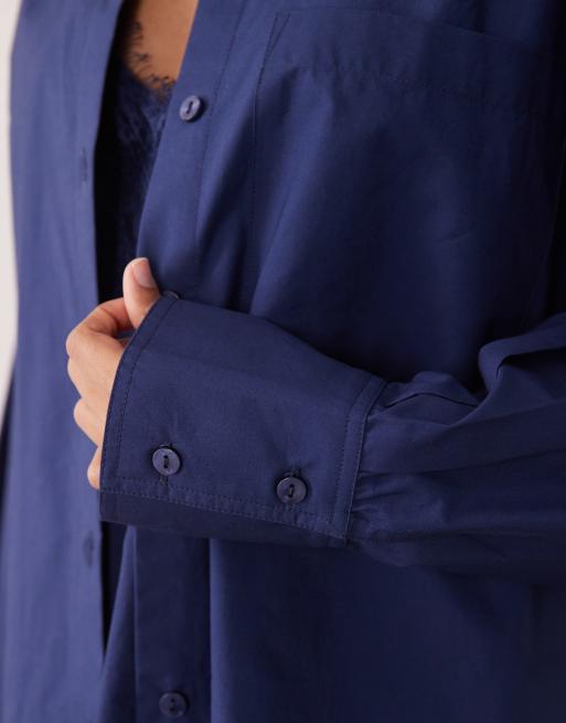 ASOS DESIGN poplin oversized shirt dress in navy - part of a set, 3 of 4