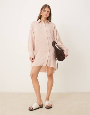 Asos Design Poplin Oversized Shirt Dress In Pink
