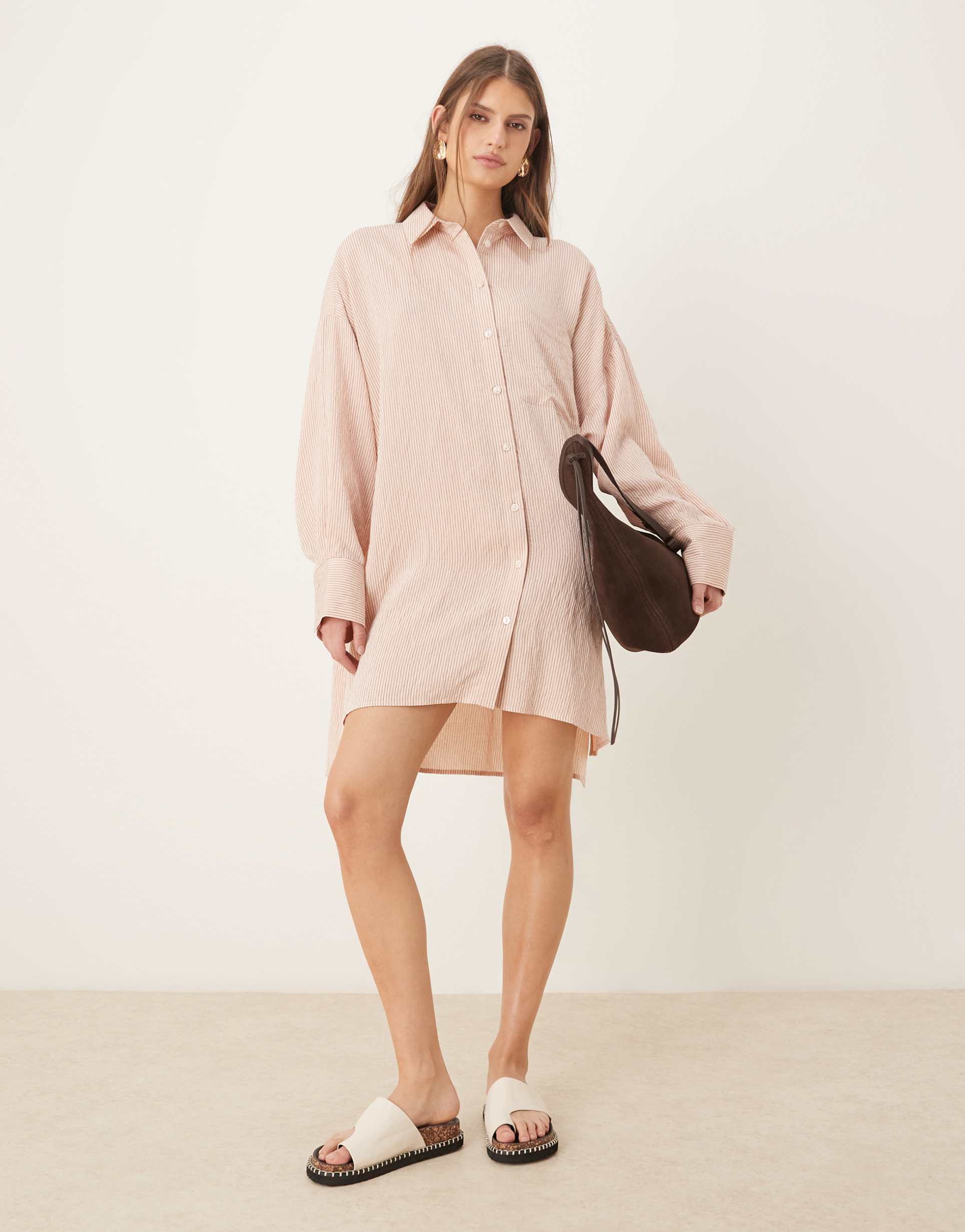 asos design poplin oversized shirt dress in stripe print - part of a set