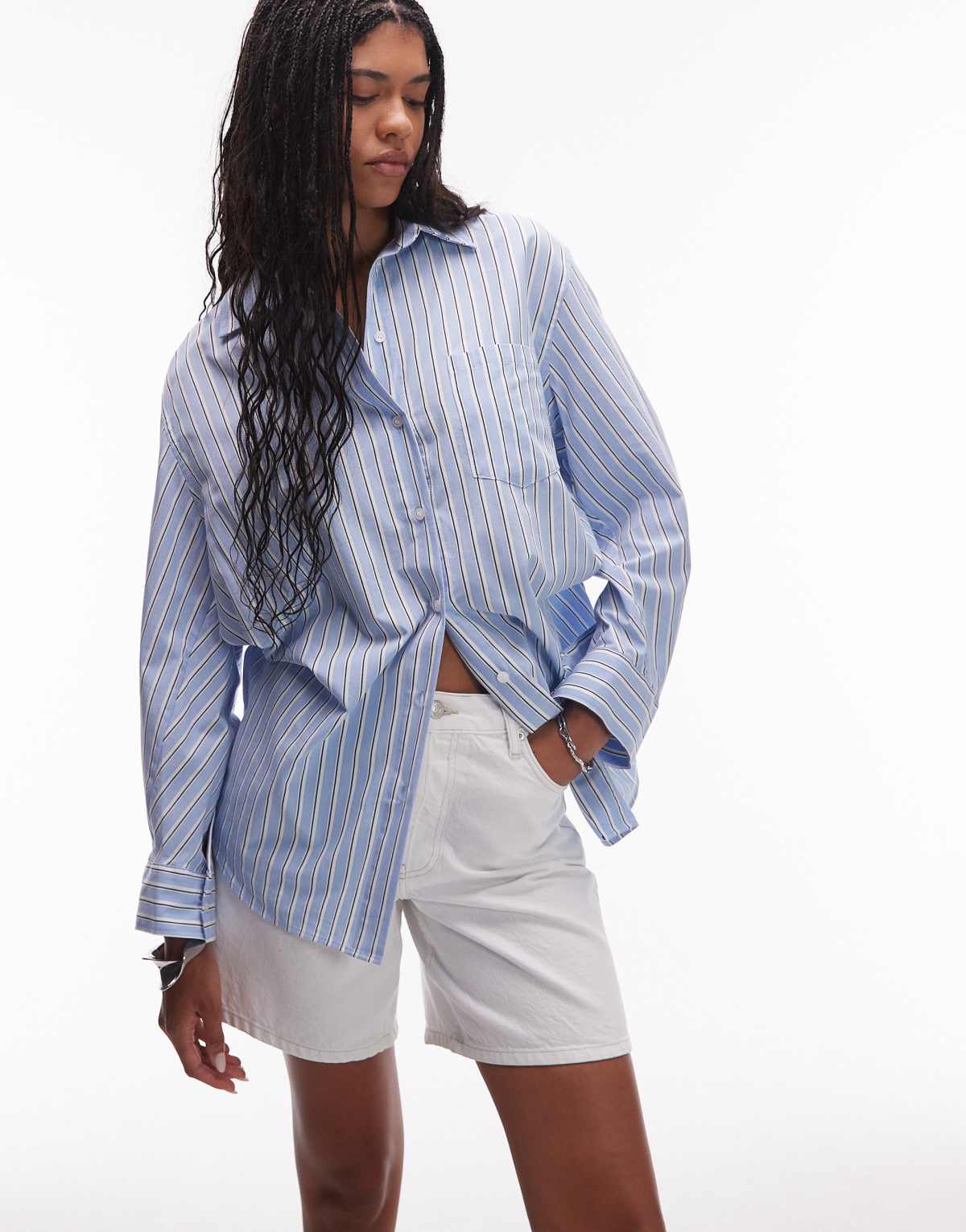 ASOS DESIGN poplin oversized shirt in blue stripe