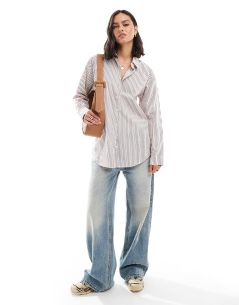 ASOS ASOS DESIGN poplin oversized shirt in pink stripe