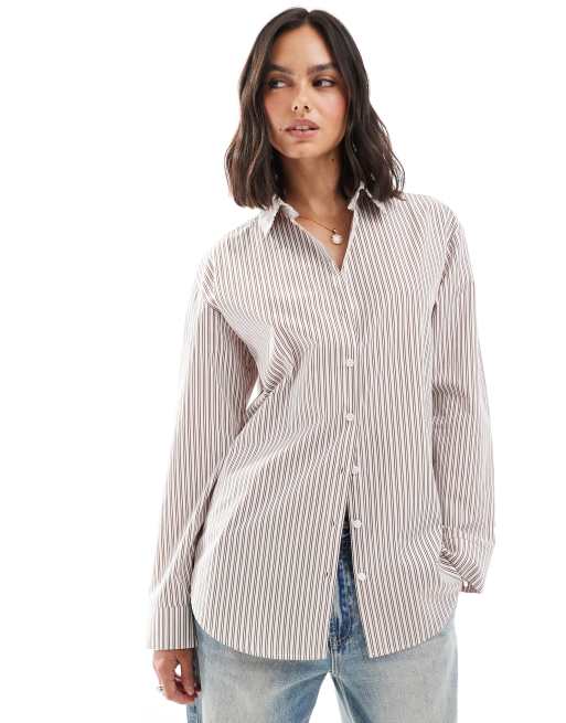 ASOS DESIGN poplin oversized shirt in pink stripe, 2 of 4