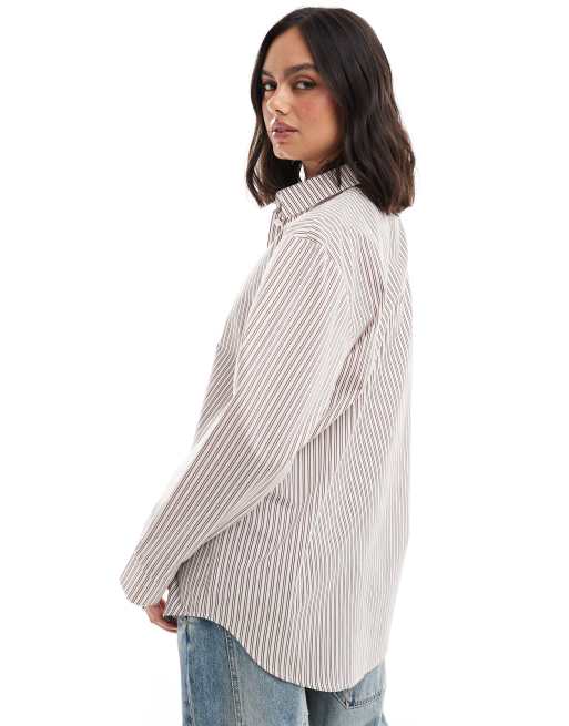 ASOS DESIGN poplin oversized shirt in pink stripe, 4 of 4