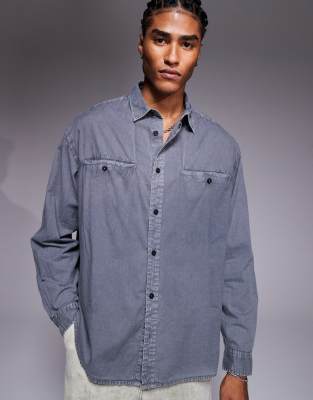 Asos Design Poplin Oversized Shirt In Gray