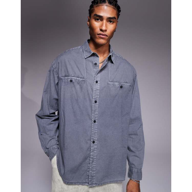 ASOS DESIGN poplin oversized shirt in washed gray | ASOS