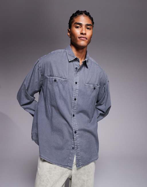 ASOS DESIGN poplin oversized shirt in washed grey, 2 of 4